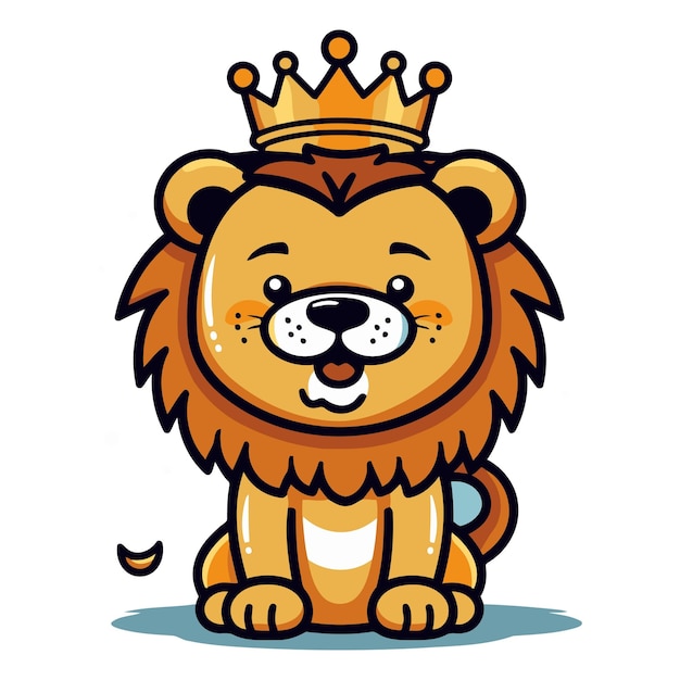 Vetor rei leão personagem de desenho animado mascote com ilustração vetorial da coroa