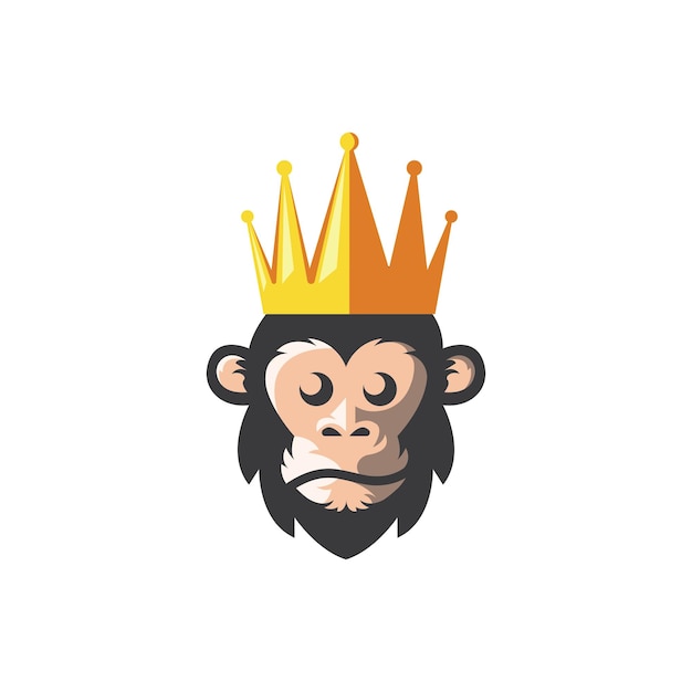 Vetor rei macaco com design de ilustração de logotipo de ícone de vetor de coroa dourada