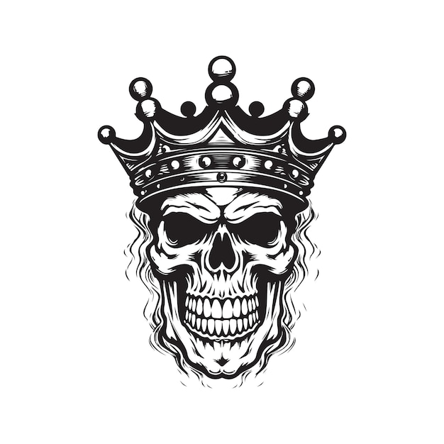 Rei morto-vivo logotipo vintage conceito de arte de linha preto e branco ilustração desenhada à mão