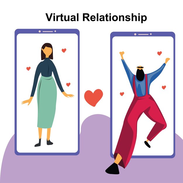 Relacionamento virtual, namoro online e ilustração de design de modelo de conceito de rede social