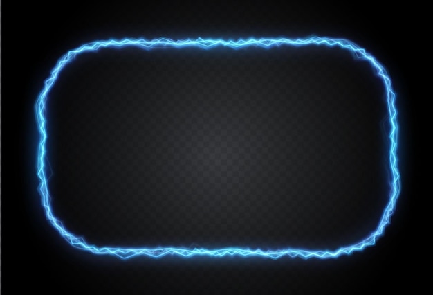 Relâmpago azul oval claro png. Moldura feita de efeito de luz de fogo. Moldura luminosa.