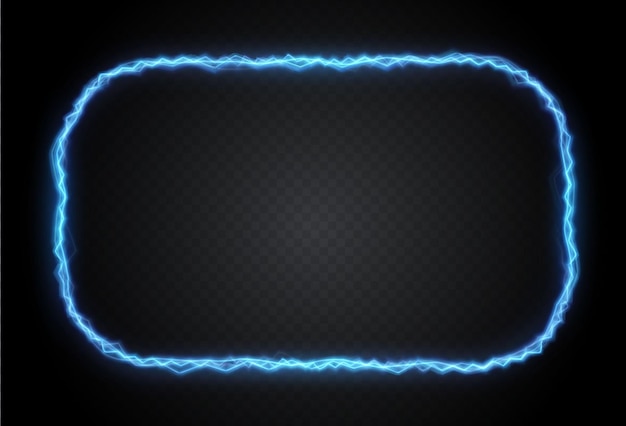 Vetor relâmpago azul oval claro png. moldura feita de efeito de luz de fogo. moldura luminosa.