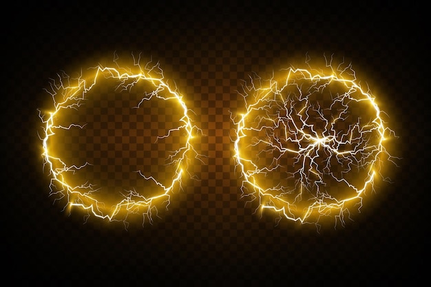 Relâmpago de bola em um fundo transparente ilustração vetorial relâmpago elétrico abstrato na cor dourada faísca do trovão do flash da luz