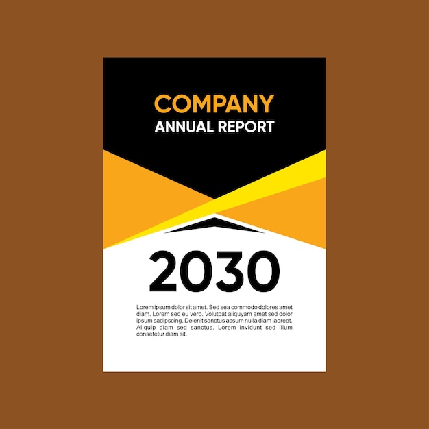 Relatório anual da companhia de 2030 brochura amarela e preta folheto
