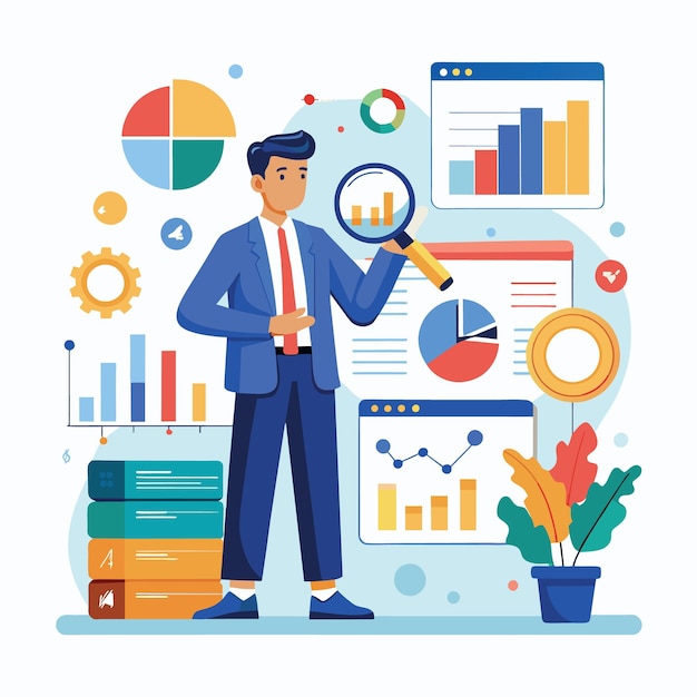 Vetor relatório de análise gráfico de resultados de pesquisa e diagrama painel gráfico financeiro estatísticas analisar d