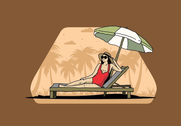 Vetor relaxe na cadeira de praia sob a ilustração do guarda-chuva