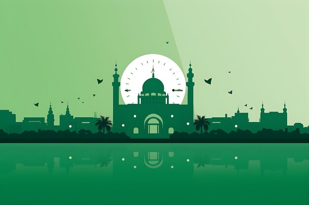 Vetor relógio da mesquita muçulmana fundo verde