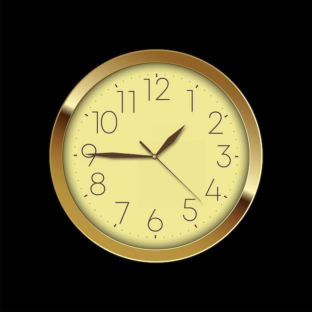 Relógio de parede dourado de luxo vintage sobre fundo preto. vetor