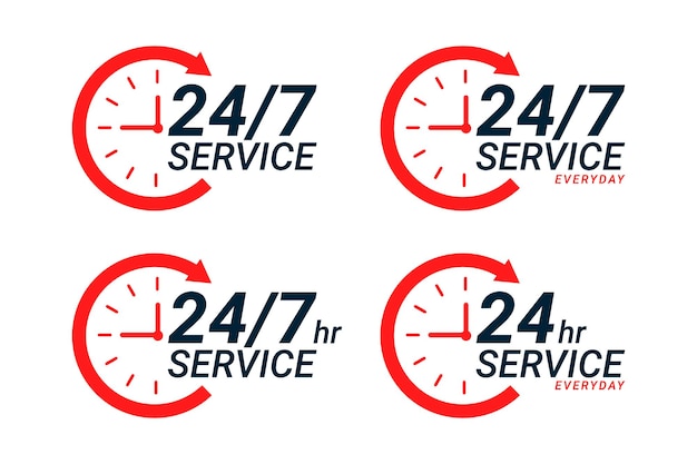 Vetor relógio diário de serviço 24 horas com ícone de seta