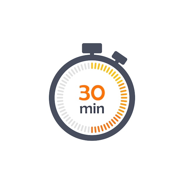 Vetor relógio ícone vetor ilustração temporizador sinal 30 min em fundo isolado conceito de sinal de contagem regressiva