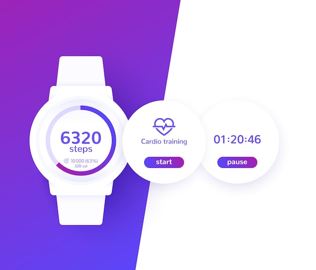 Relógio de pulso com app de fitness, design de interface do usuário