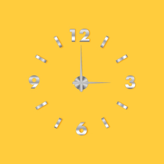 Relógio simples de metal prateado com fundo amarelo