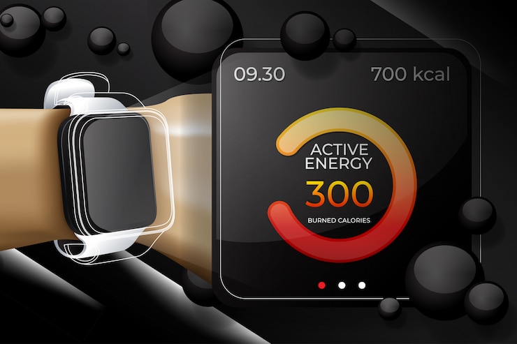 Vetor relógios inteligentes 3d com aplicação de fitness