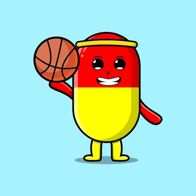 Remédio de cápsula de desenho animado bonito jogando basquete