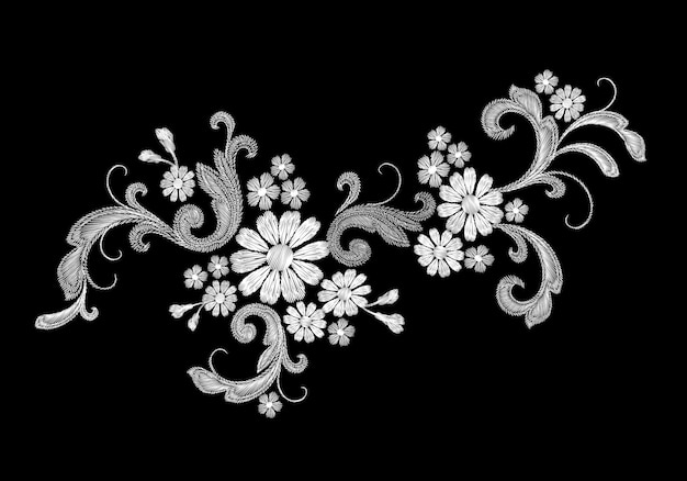 Remendo de moda realista branco bordado vector Flor margarida rosa