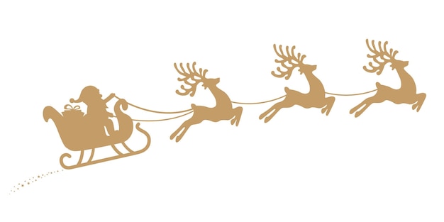 Renas de trenó de Natal voando silhueta dourada