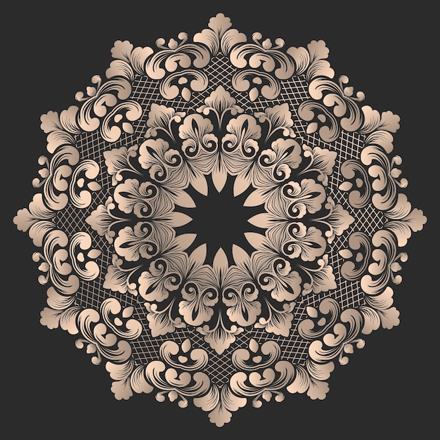 renda redonda com elementos de damasco e arabescos. Estilo Mehndi. Oriente o ornamento tradicional.