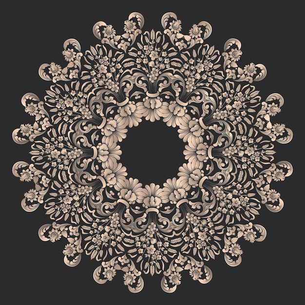 Renda redonda de vetor com elementos de Damasco e arabescos. Estilo Mehndi. Oriente o ornamento tradicional.