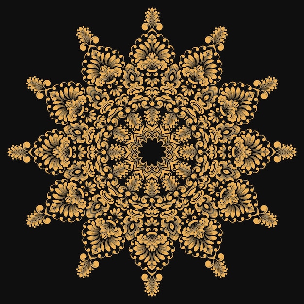 Renda redonda de vetor com elementos de Damasco e arabescos. Estilo Mehndi. Oriente o ornamento tradicional.