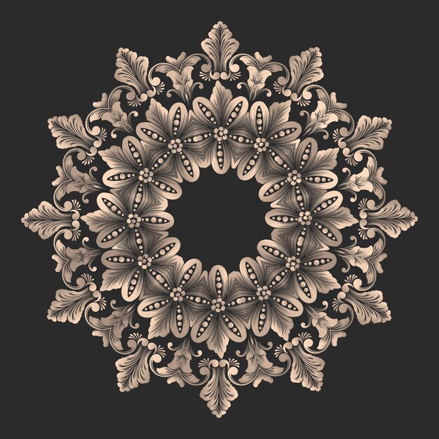 Renda redonda de vetor com elementos de Damasco e arabescos. Estilo Mehndi. Oriente o ornamento tradicional.