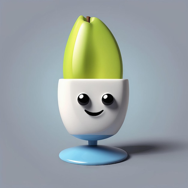 Vetor renderização 3d de personagem de desenho animado bonito com uma folha verde ilustração 3d de sorriso feliz sorrindo