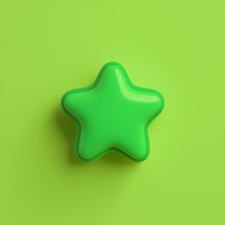 Vetor renderização 3d de um objeto em forma de estrela verde com uma estrela verde