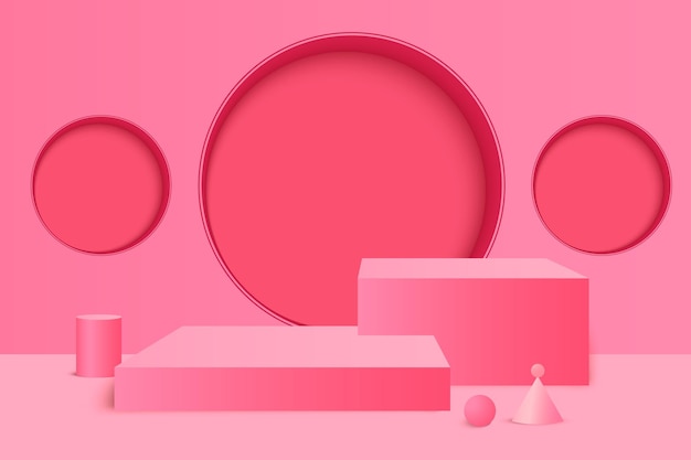 Renderização 3d rosa com pódio e cenário mínimo de parede rosa palco para prêmios no site moderno