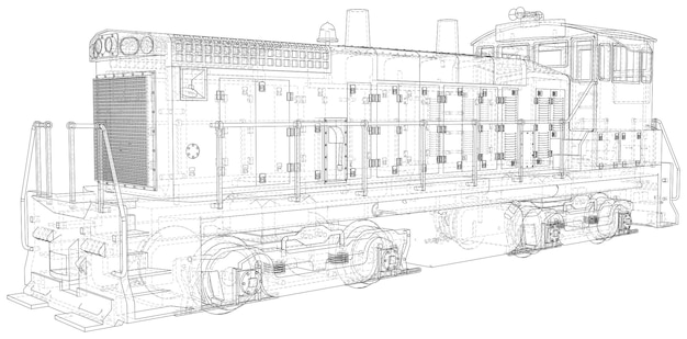 Vetor renderização de vetor de wireframe técnica locomotiva de d