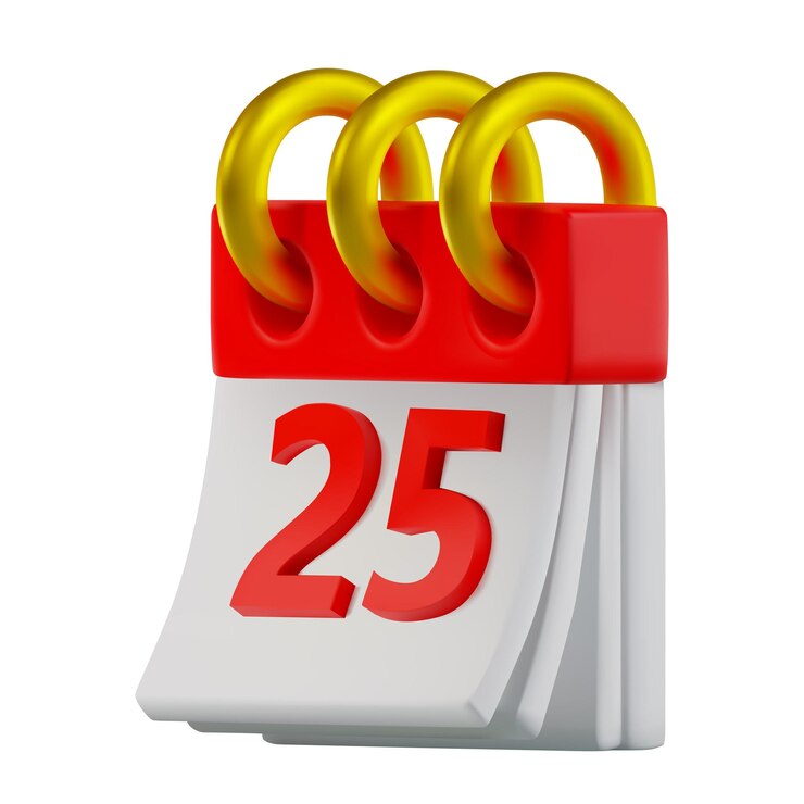 Renderização do calendário do advento com o dia 25 de dezembro Vector 3d ilustração fundo isolado