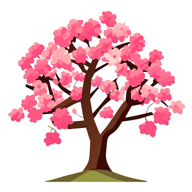 Vetor renderização vetorial 2d de uma árvore isolada em flor de cerejeira em formato vetorial