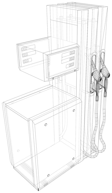 Renderização vetorial de posto de gasolina do estilo 3d wireframe