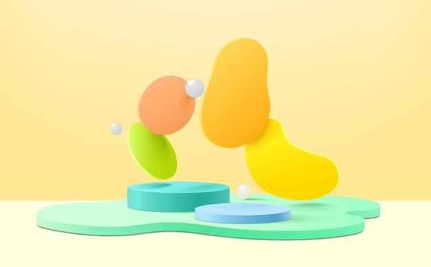 Renderização web3d de pódio e geométrico abstrato com espaço vazio para crianças ou produtos para bebês.