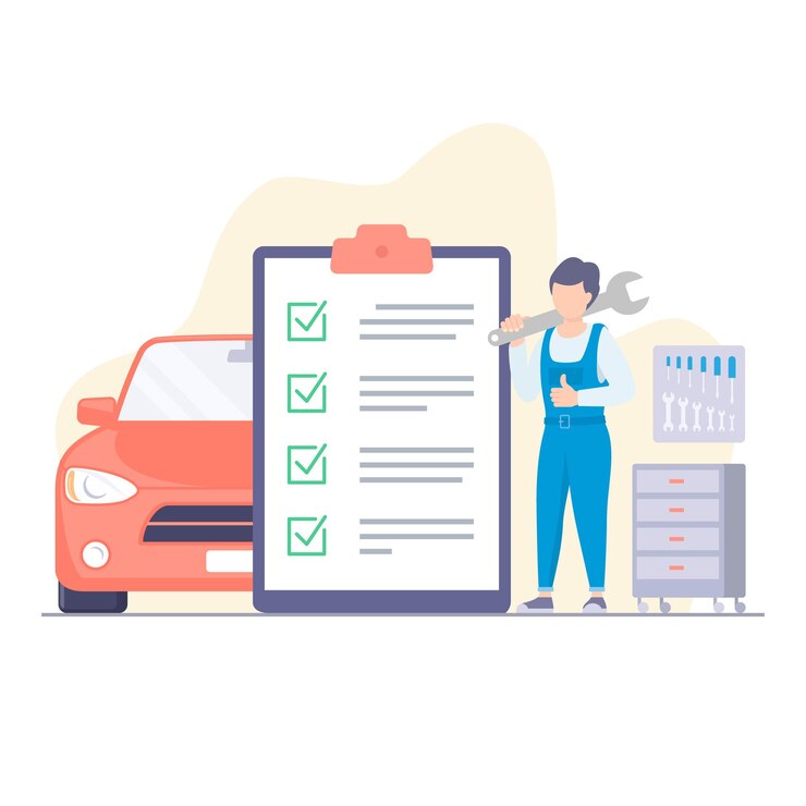 Vetor reparação e serviço de automóveis com reparador ilustração moderna em vetor