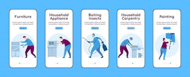 Reparação em casa onboarding app móvel tela plana modelo. eletrodoméstico.