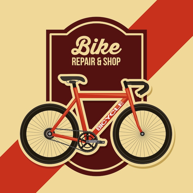 Reparo de bicicletas e poster de loja retro