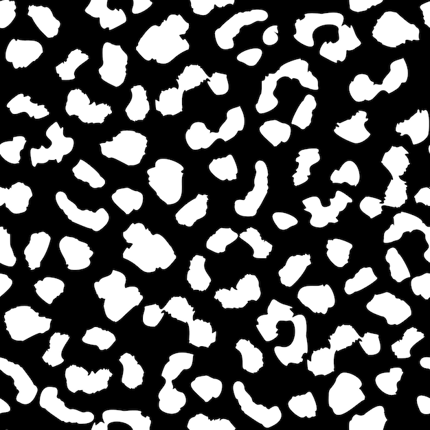 Repetição de textura de padrão sem emenda de pele de leopardo abstrata. pano de fundo preto e branco monocromático. gatos selvagens africanos repetem a ilustração. papel de parede de pele de animal abstrato. conceito de design de tecido moderno