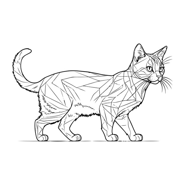 Representação artística de um gato corpulento em linhas simples em preto e branco