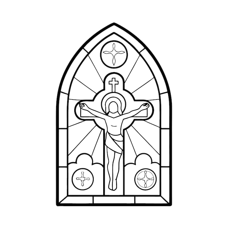 Vetor representação de jesus cristo na cruz em vitrais