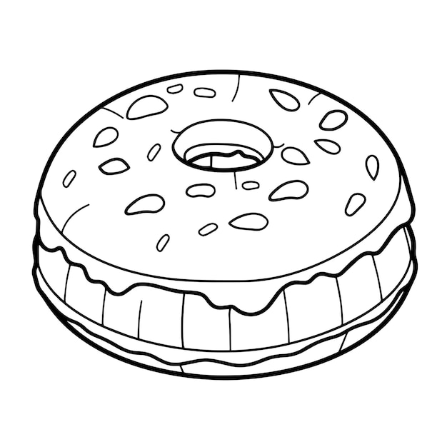 Representação vetorial minimalista de um esboço de donut de chocolate ideal para menus de sobremesas