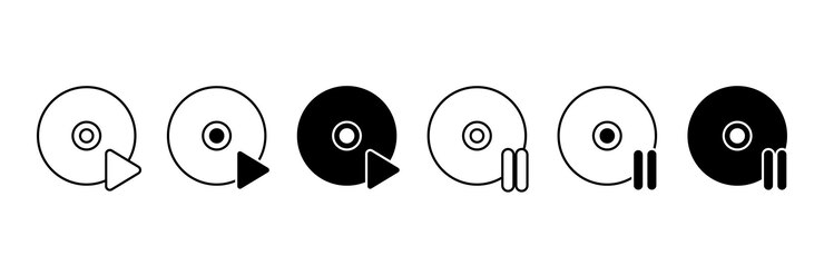 Vetor reprodução de disco compacto e ícone vetorial de pausa ilustração de disco cd ou dvd sinal de reprodução de música