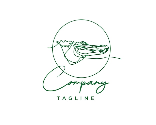 Réptil Jacaré Crocodilo Logo Design Vector Modelo Linha Arte Contorno para Empresa de Marca Empresarial