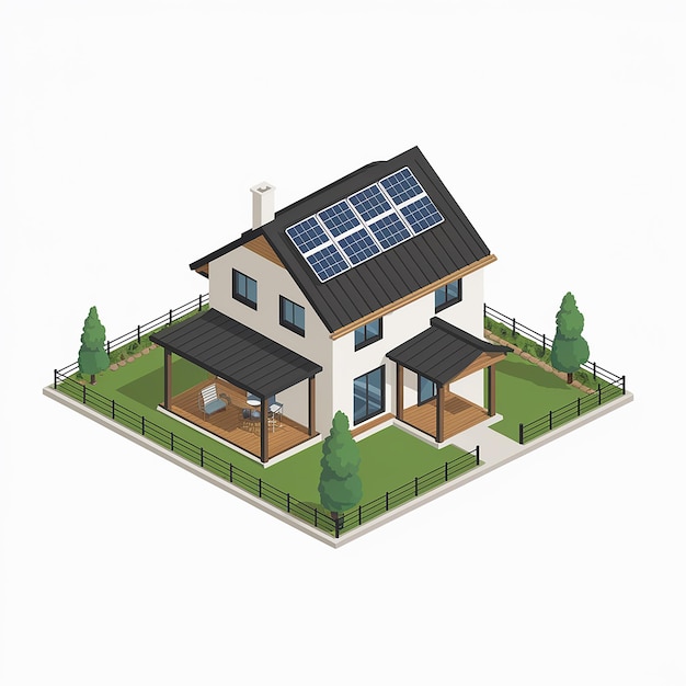 Vetor residência contemporânea de dois andares design sustentável com painéis solares