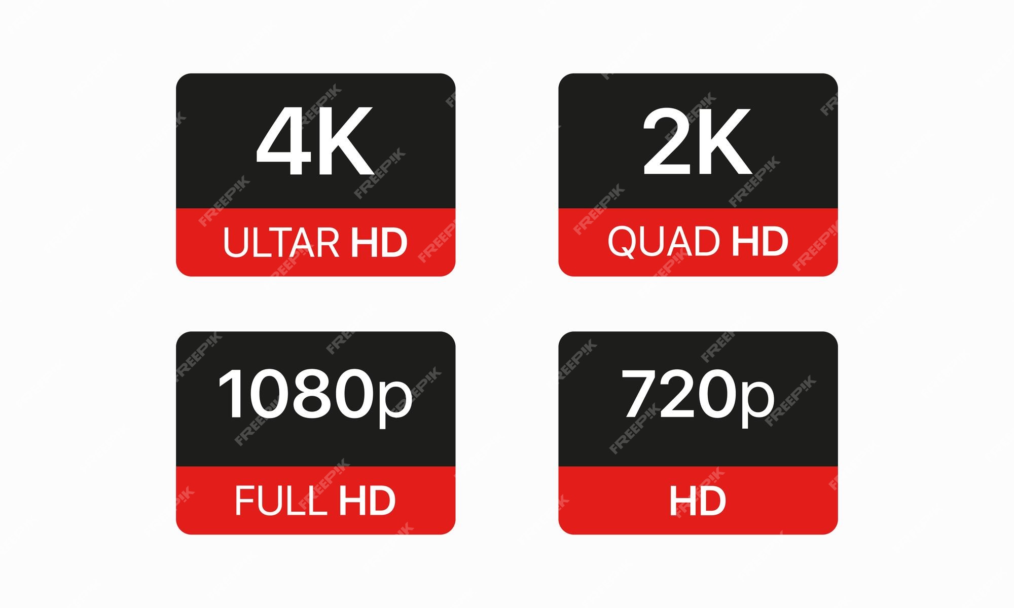 Resolução de vídeo ilustração vetorial alta definição ultra hd quad player  em tela cheia assistir filme 4k 2k 1080p 720p conceito de tecnologia ícone  de linha vetorial para negócios e publicidade