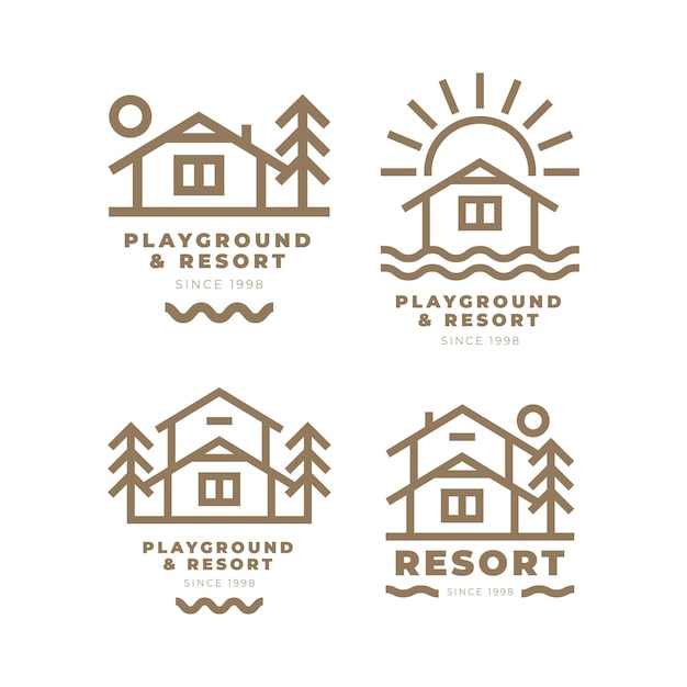 Vetor resort de playground monoline no vetor de logotipo minimalista da selva