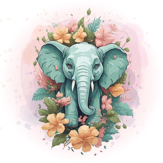 Vetor respingo de flores em aquarela de elefante