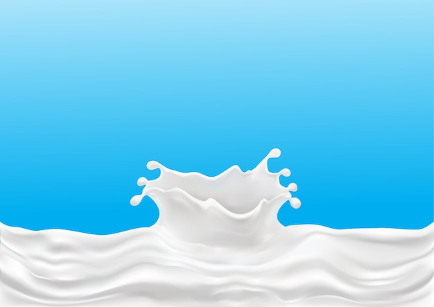 respingo de leite isolado em fundo azul, ilustração realista