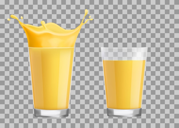 Respingo de suco de laranja em um copo. Ilustração isolada do vetor.
