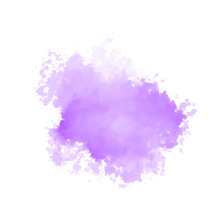 Vetor respingos de água aquarela roxos abstratos sobre um fundo branco. textura em aquarela de vetor na cor azul. mancha de pincel de tinta. borrão de luz suave roxo. respingo violeta em aquarela