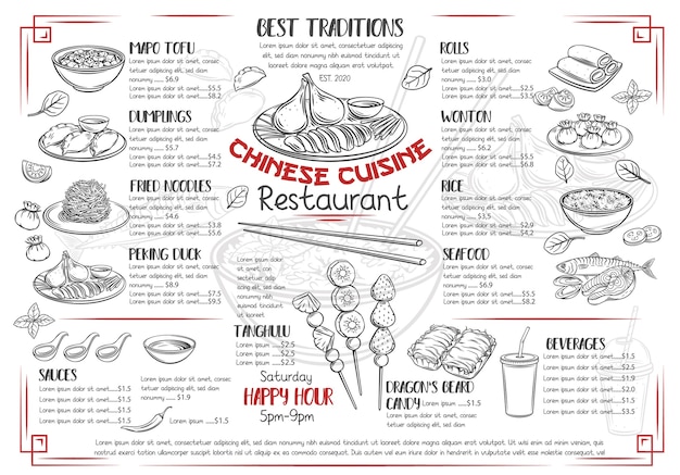 Restaurante de cozinha chinesa com menu