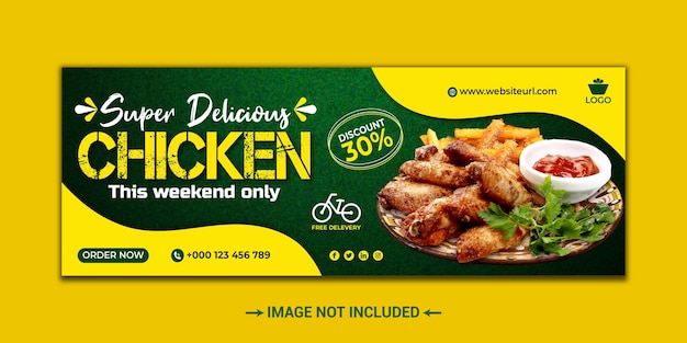 Restaurante delicioso menu de comida de frango capa do facebook de mídia social ou modelo de banner da web